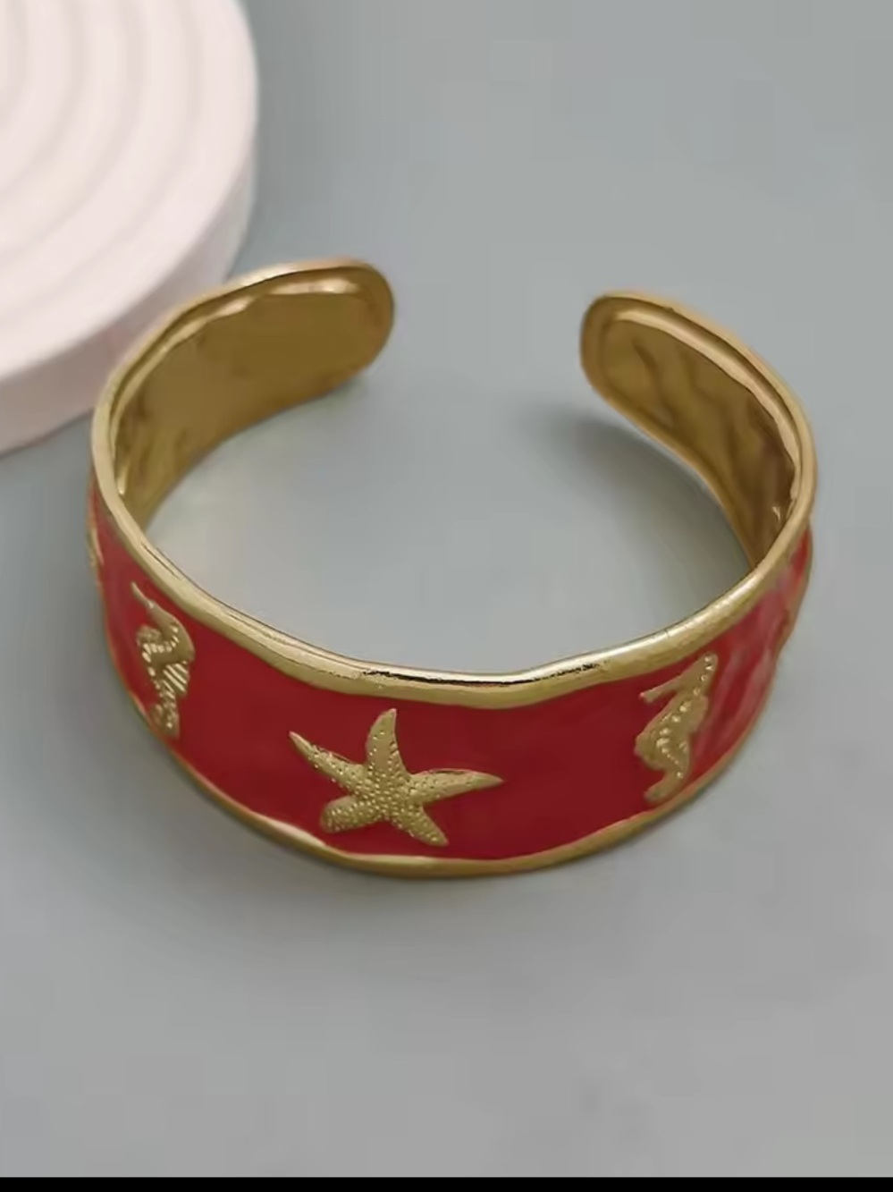 Gold-Tone Red Enamel Sea Life Cuff